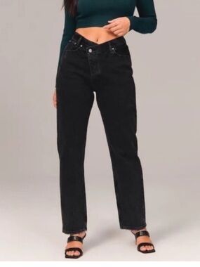 Abercrombie & Fitch Curve Love The Dad High Rise Jeans Long Denim Criss Cross 32